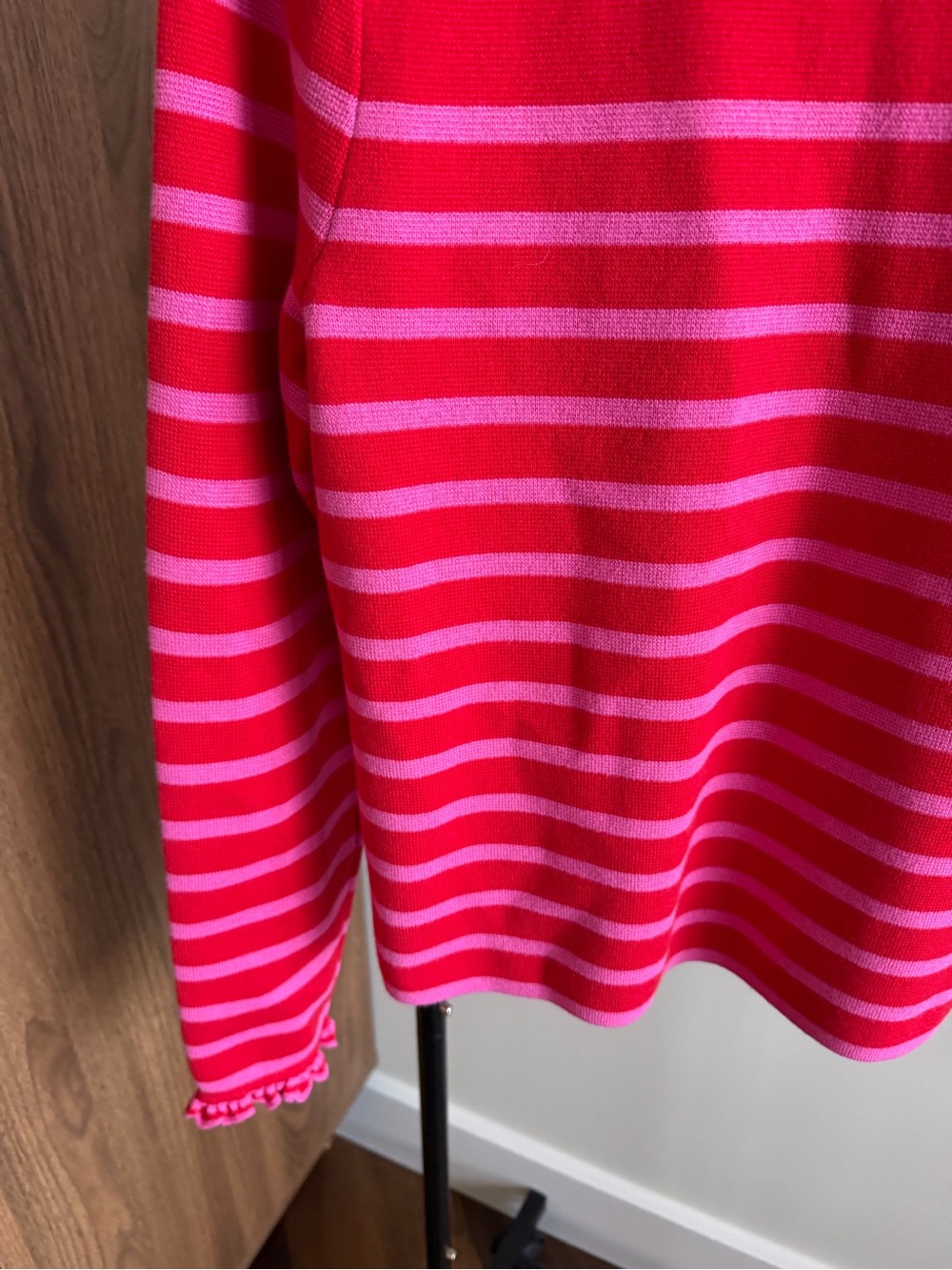Boden Red & Pink Striped Ruffle Collar Cardigan Sweater Size S NWOT Wool Cotton - Picture 8 of 13